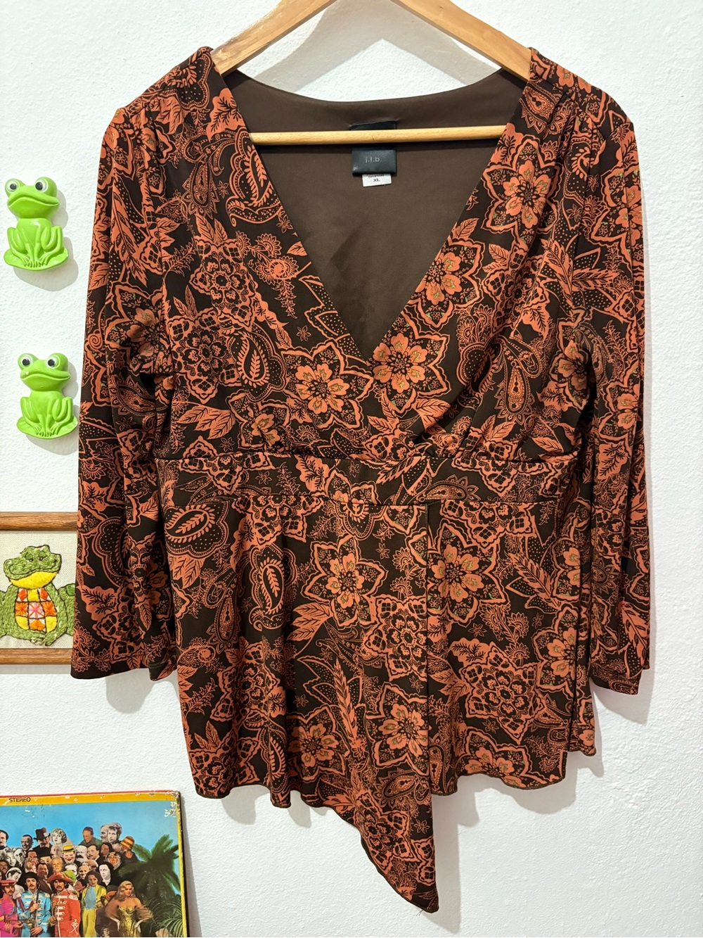 Rust Floral V-Neck Whimsigoth Blouse - Women's Brown & Rust